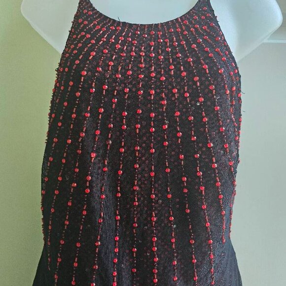 Vintage JSBoutique 90s Red & Black Beaded Criss Cross Back Maxi Formal Dress - Picture 12 of 15